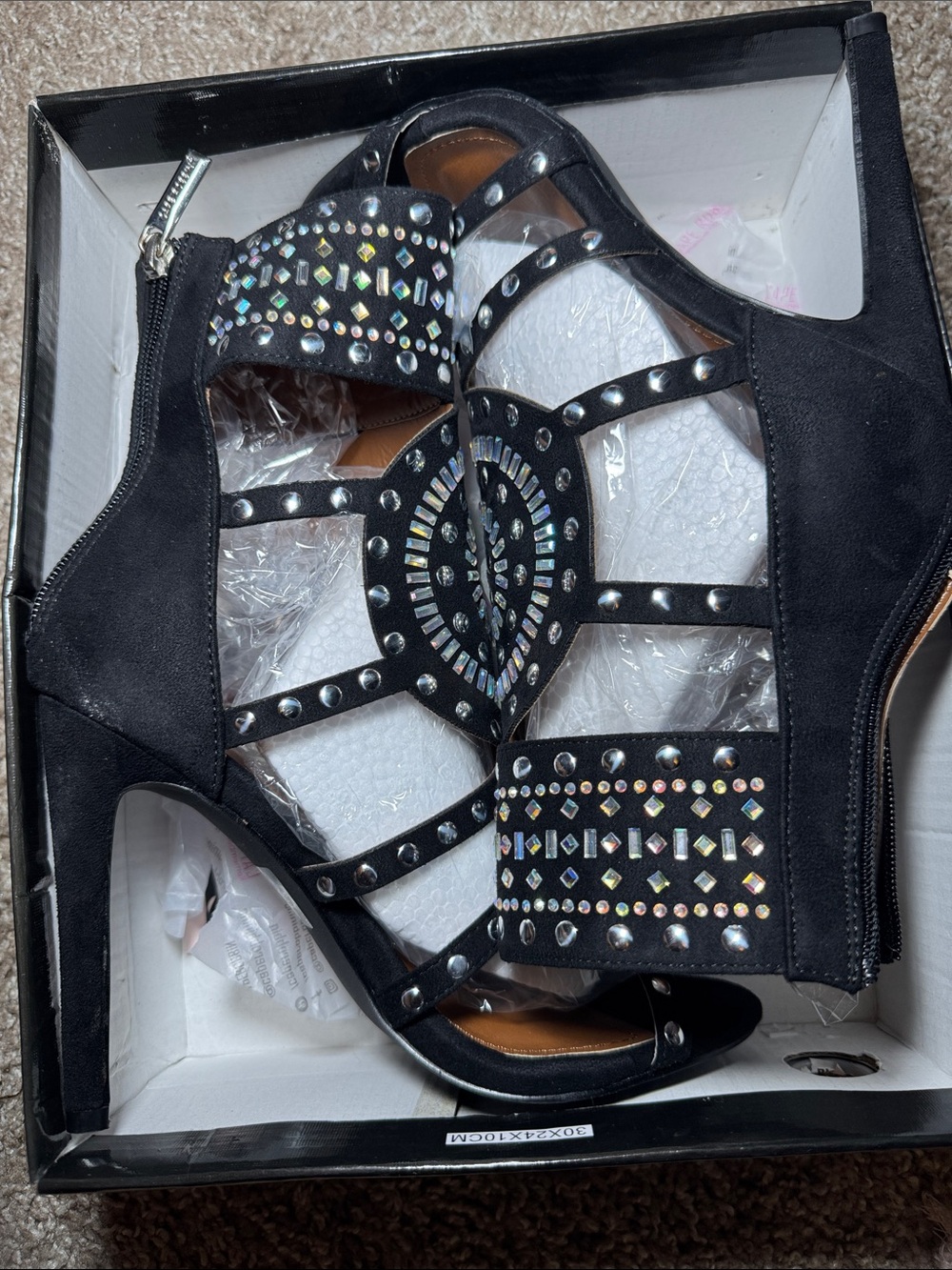 Cape Robbin Black Studded Rhinestone Strappy Block Heel Sandals